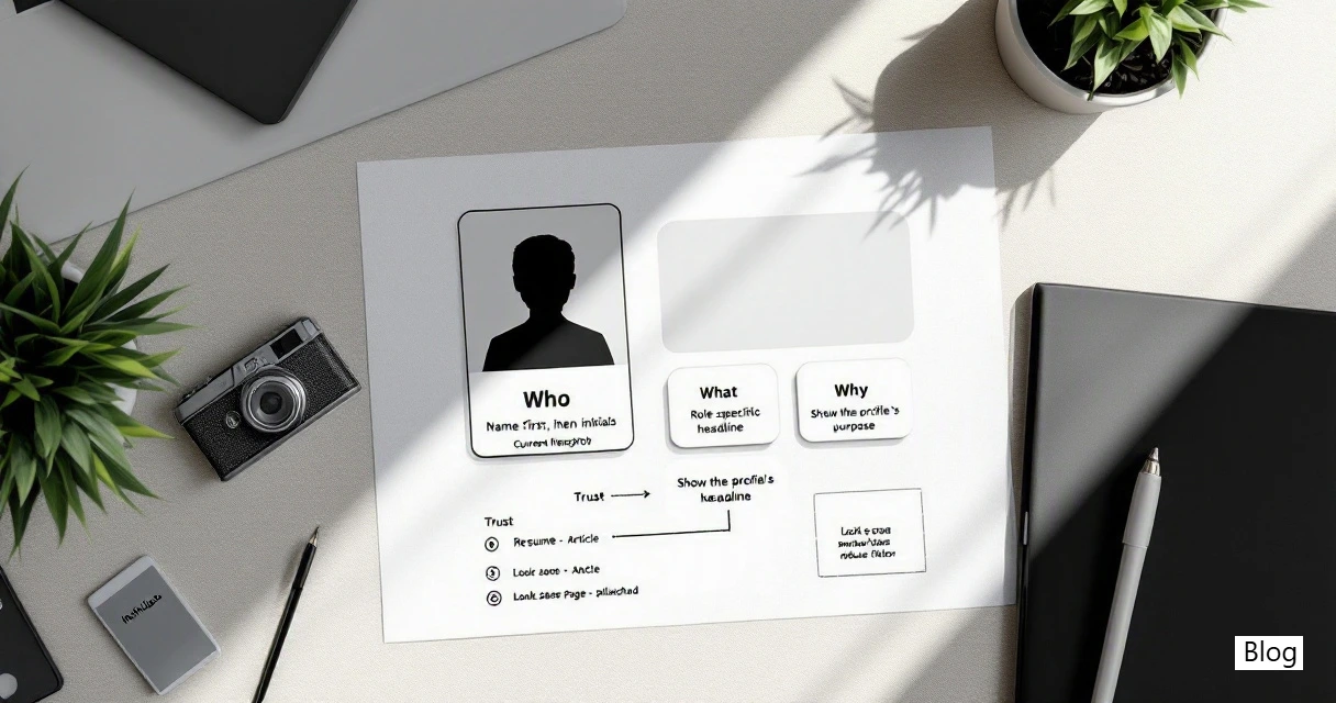 Professional branding infographic showing how initials should be paired with a clear headshot and profile details.
