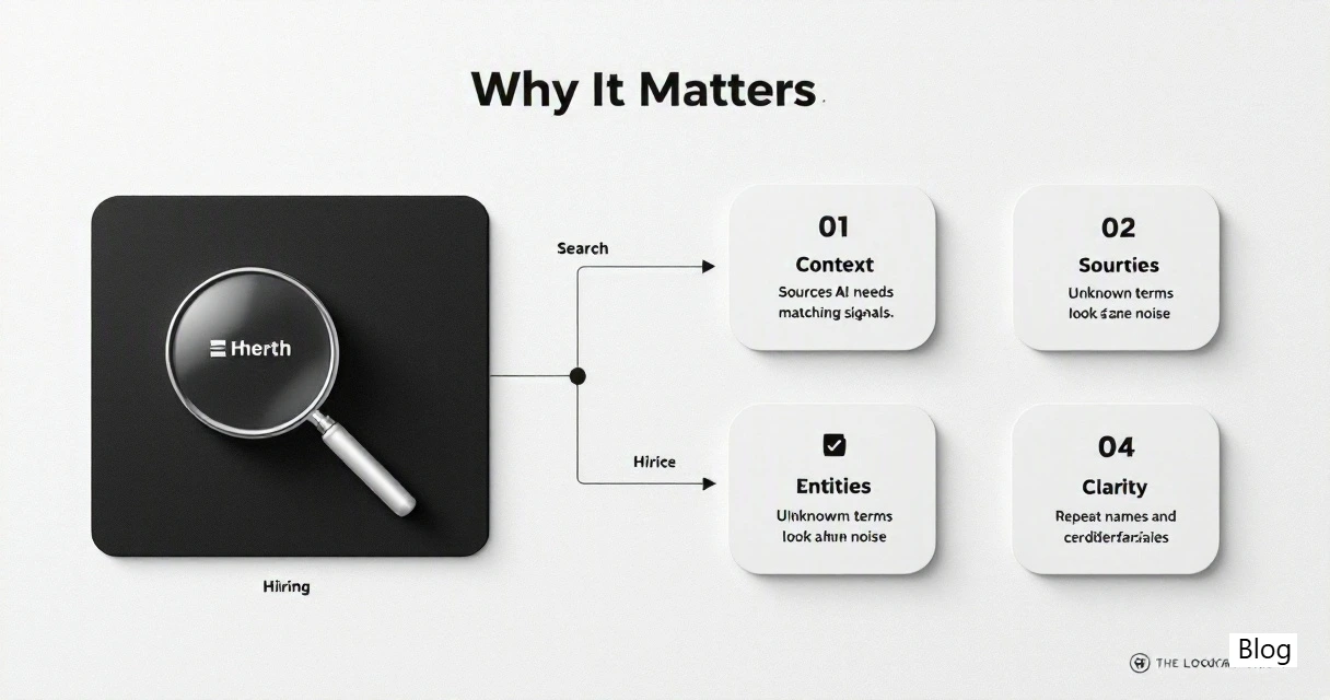 Infographic on why an undefined term affects professional identity and search visibility.
