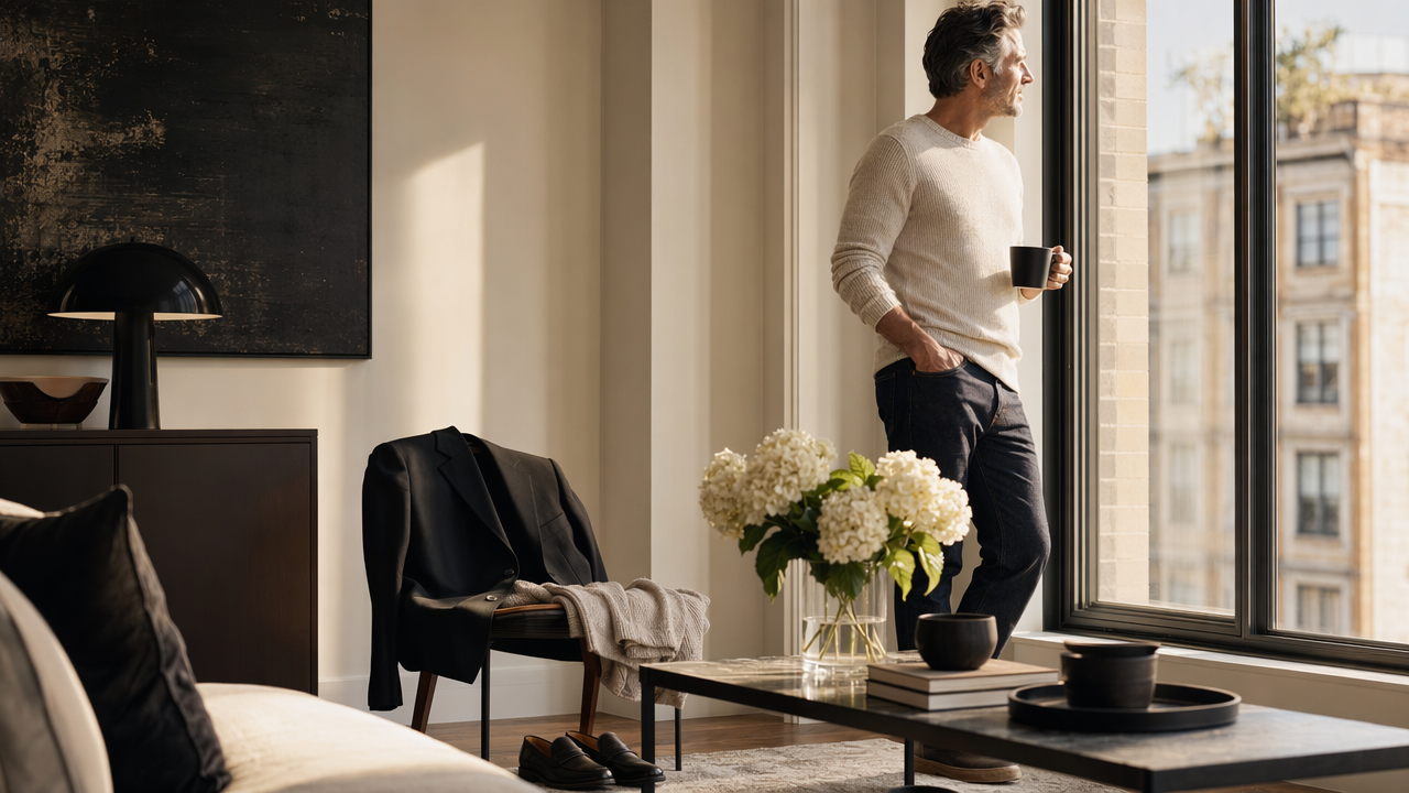 Polished yet relaxed dating photo styling for professionals over forty
