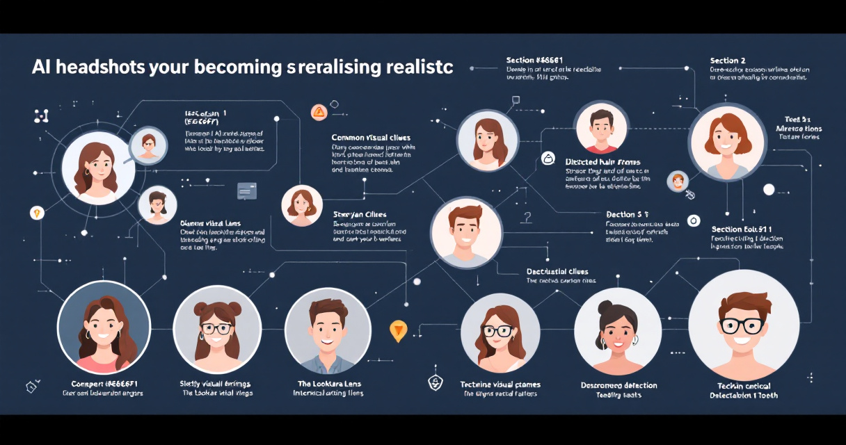 Infographic showing visual clues and technical methods for detecting AI-generated headshots compared with real photos.