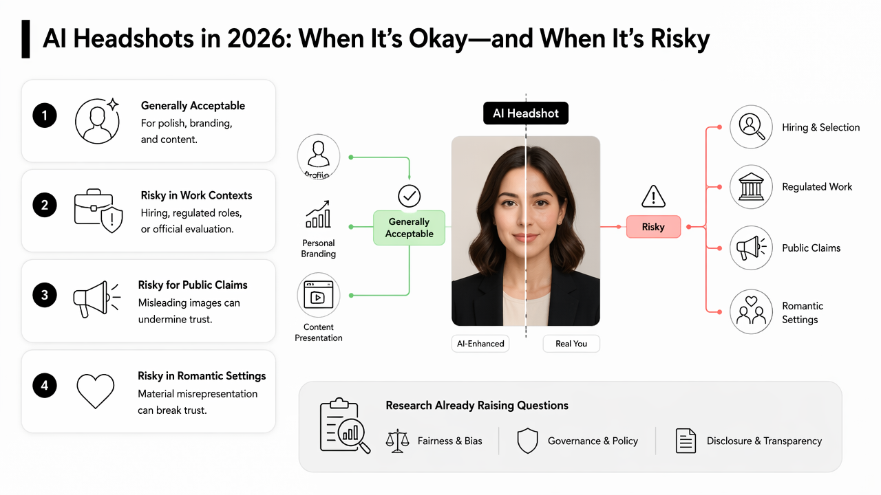 Illustration for Where are AI headshots acceptable in 2026?