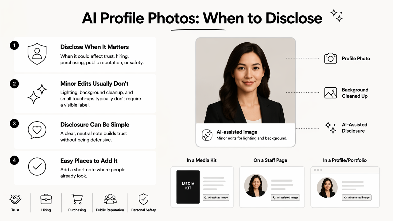 Illustration for How should AI profile photos be disclosed?