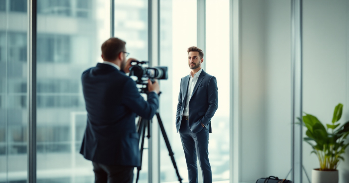 Corporate professional in black blazer preparing for modern office headshot photography session
