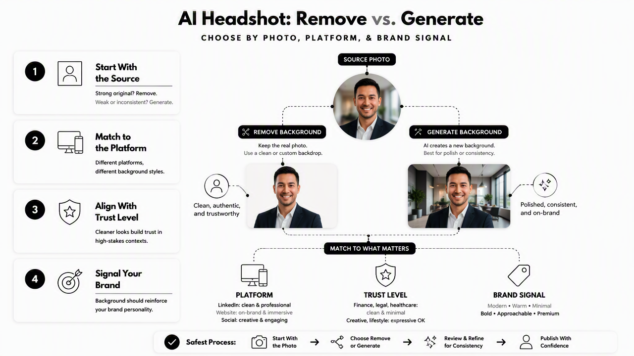 Illustration for How should AI headshot background removal vs generated background be chosen?