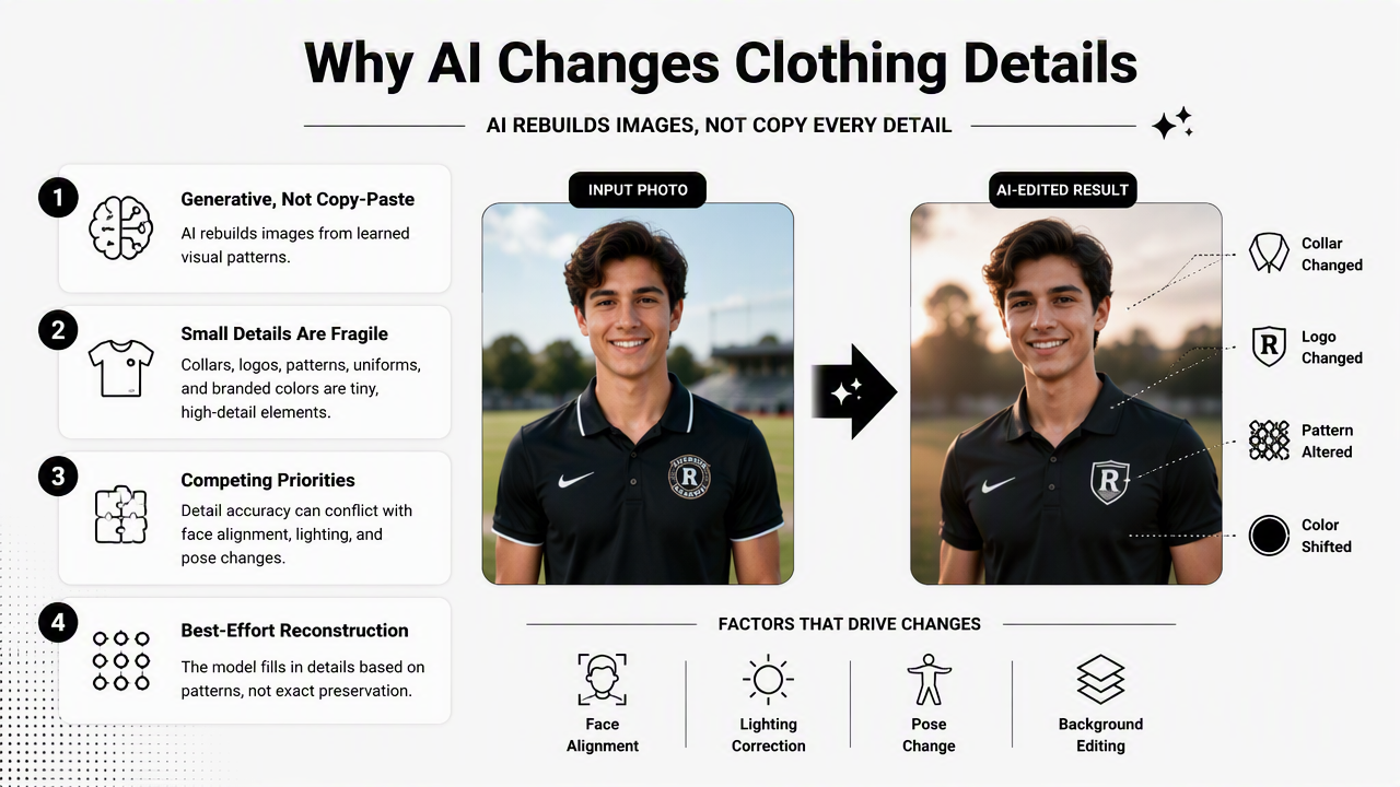 Illustration for Why does AI change collars, logos, patterns, and uniforms?