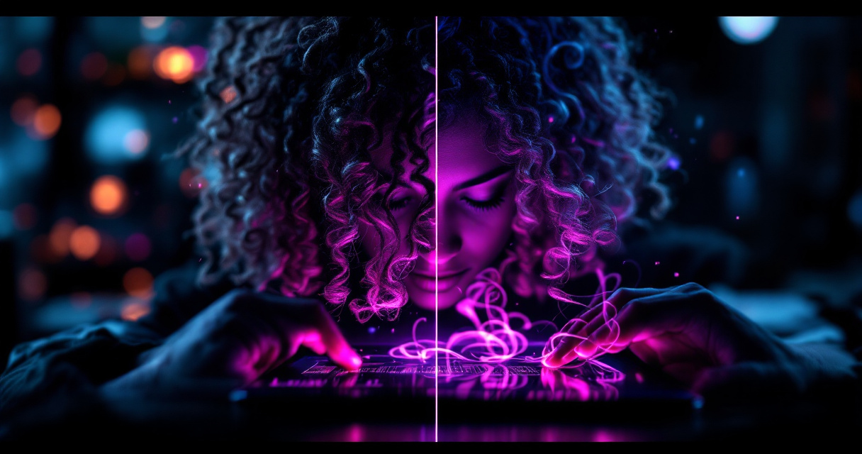 Digital editing process restoring natural curl definition in AI-generated professional headshot