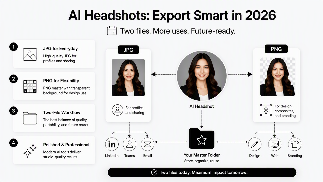 Illustration for How should AI headshots be exported in 2026?