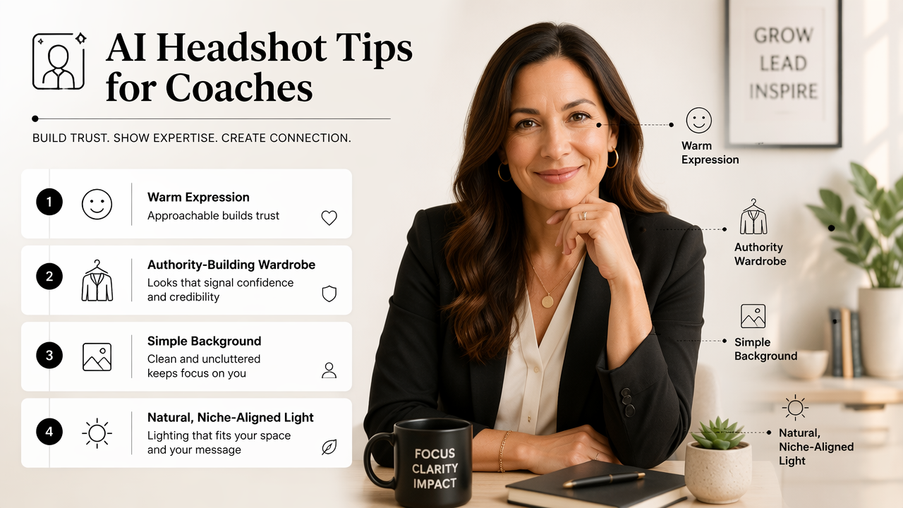 Illustration for How should a coach style an AI headshot for trust?