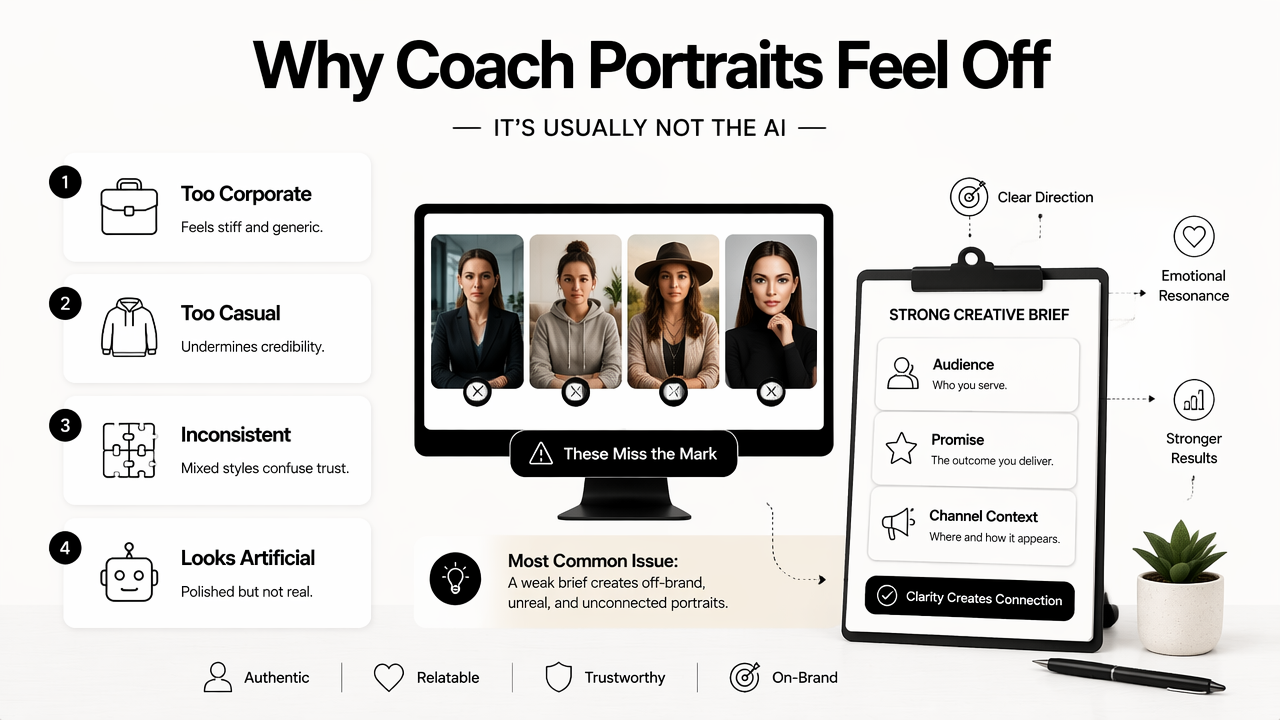 Illustration for What mistakes make coach portraits feel off?
