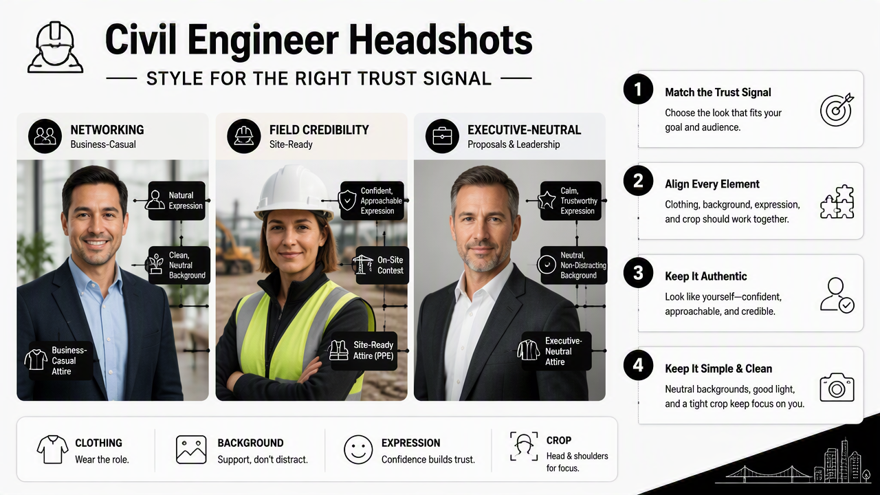 Illustration for How should civil engineers style a professional headshot?