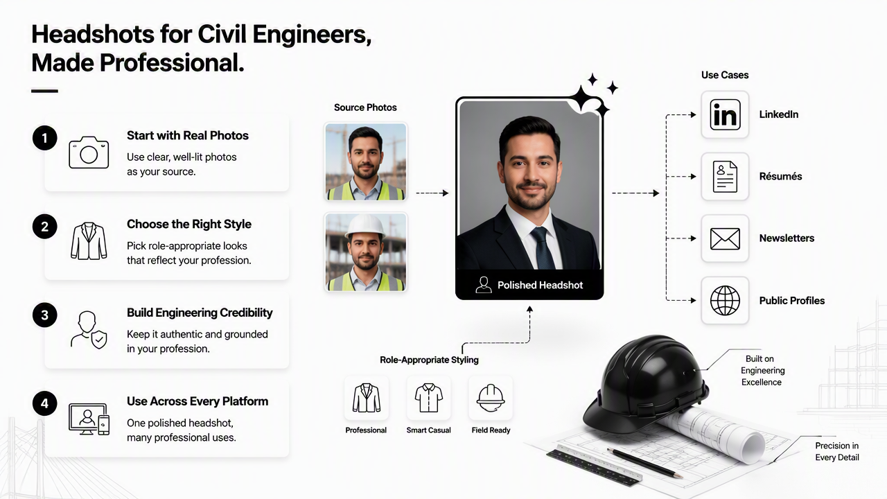 Illustration for How does Looktara handle civil engineering headshots?
