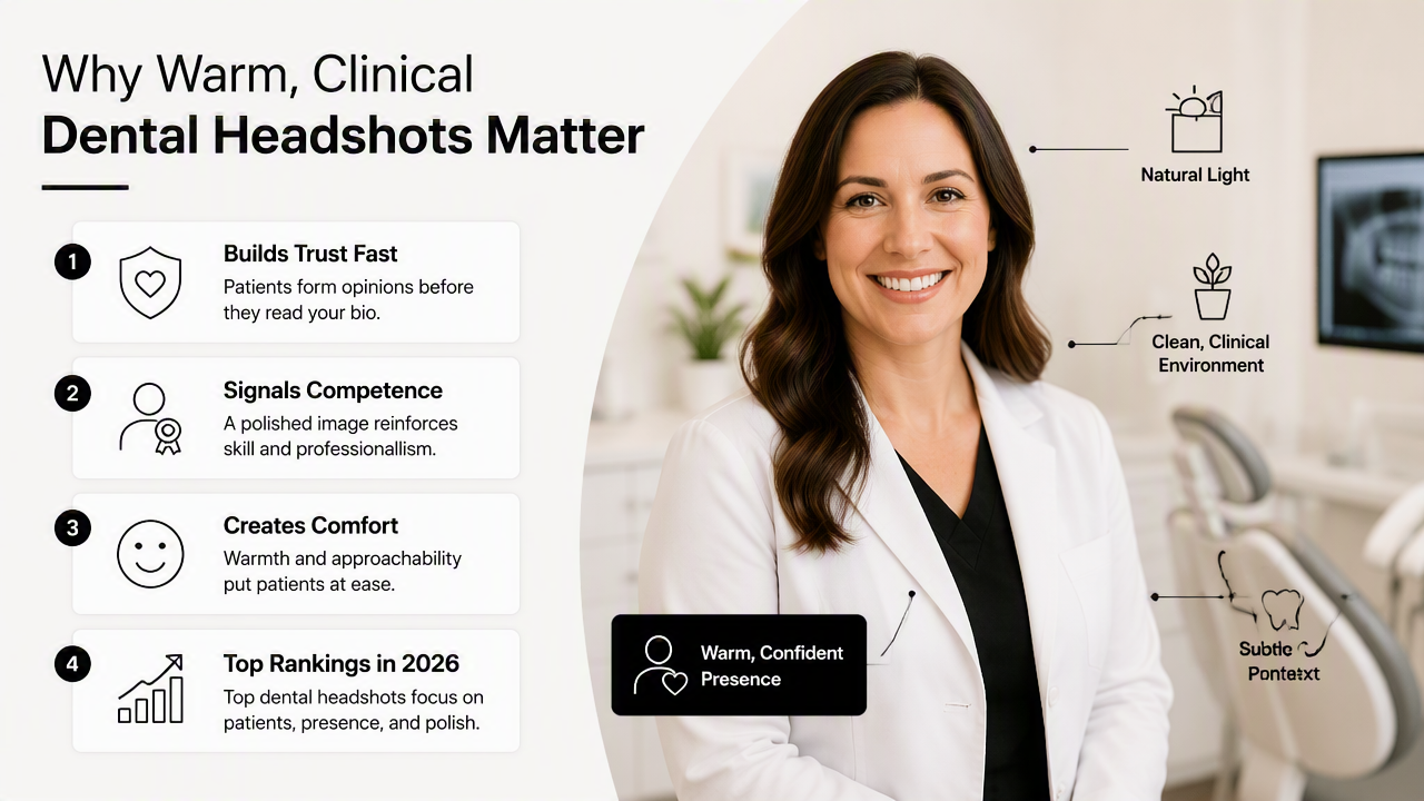 Illustration for Why do dentists need warm, clinical headshots?