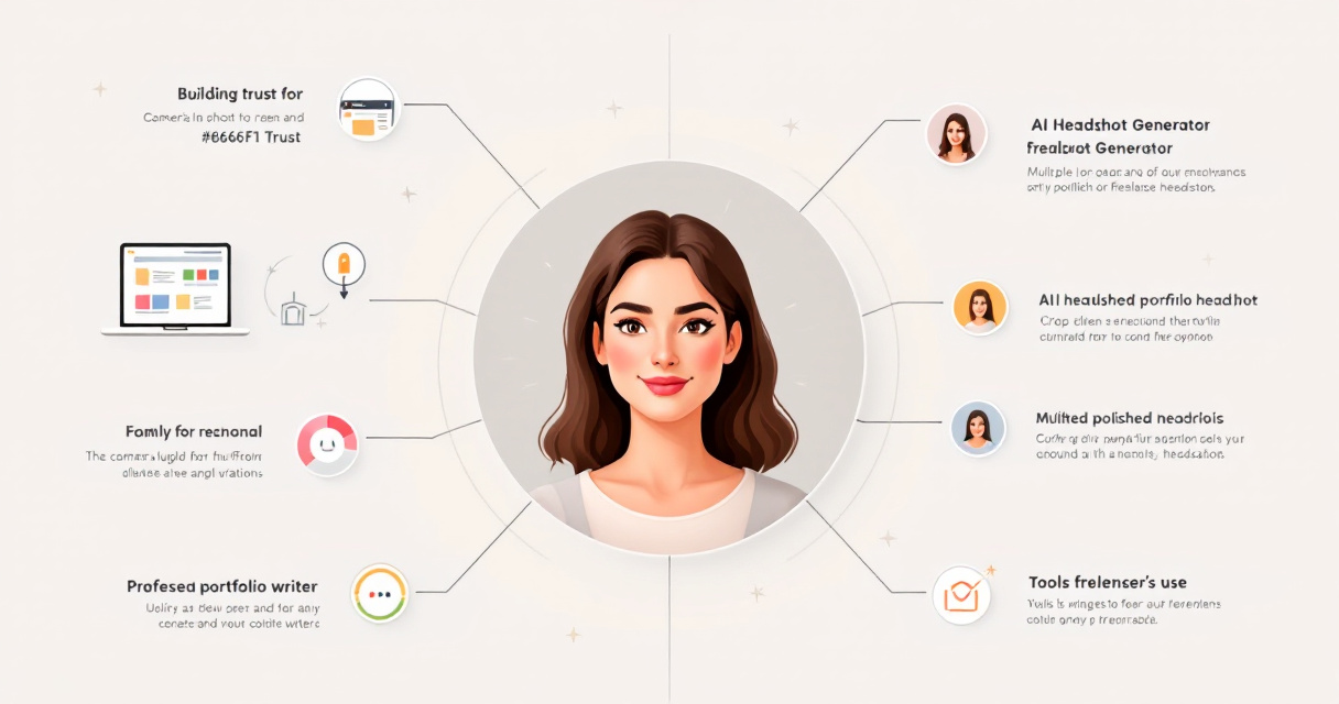 Infographic showing how AI-generated headshots help freelance writers build a professional portfolio and attract clients