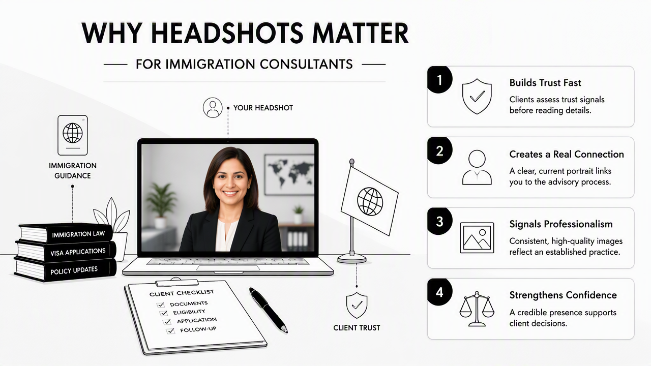 Illustration for Why do headshots affect immigration consultant credibility?