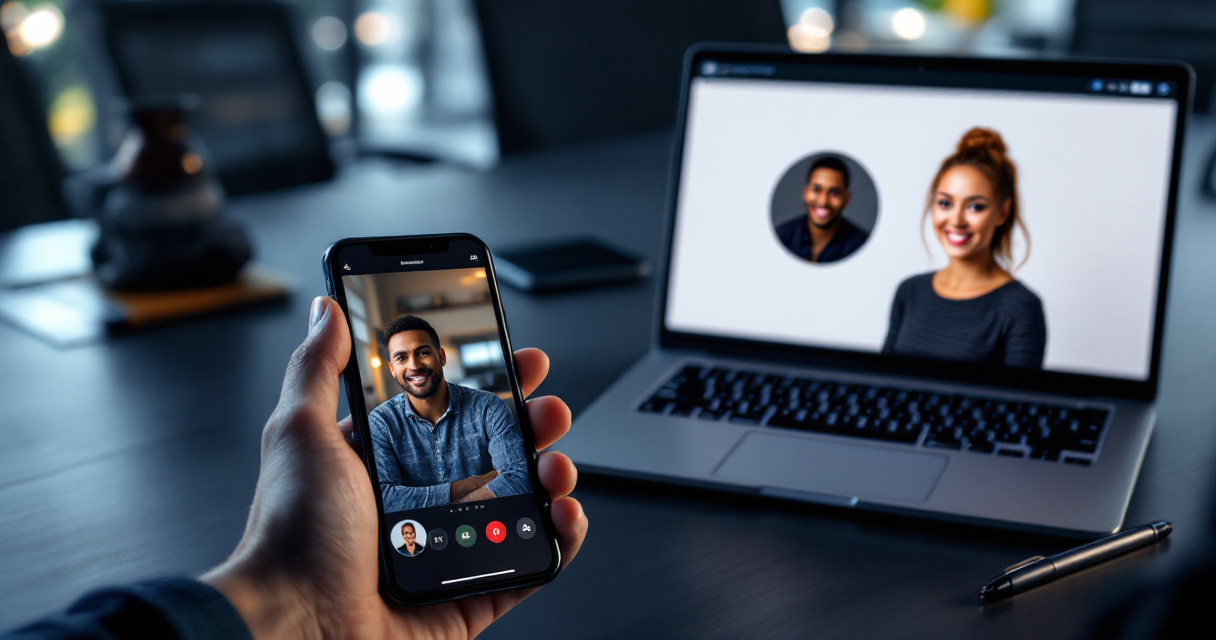 Side-by-side devices showing unrealistic retouching and bad cropping mistakes in work profile photos.