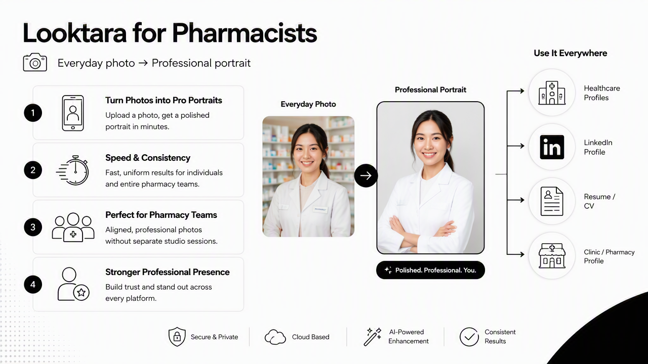 Illustration for How Looktara handles pharmacist headshots