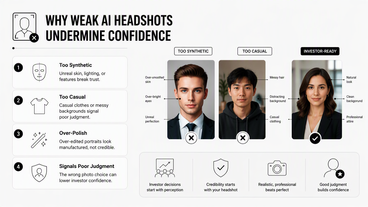 Illustration for What mistakes make AI headshots look weak?