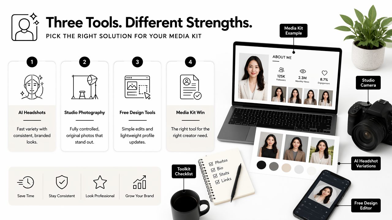 Illustration for How do AI headshots compare with studio photos and free tools?