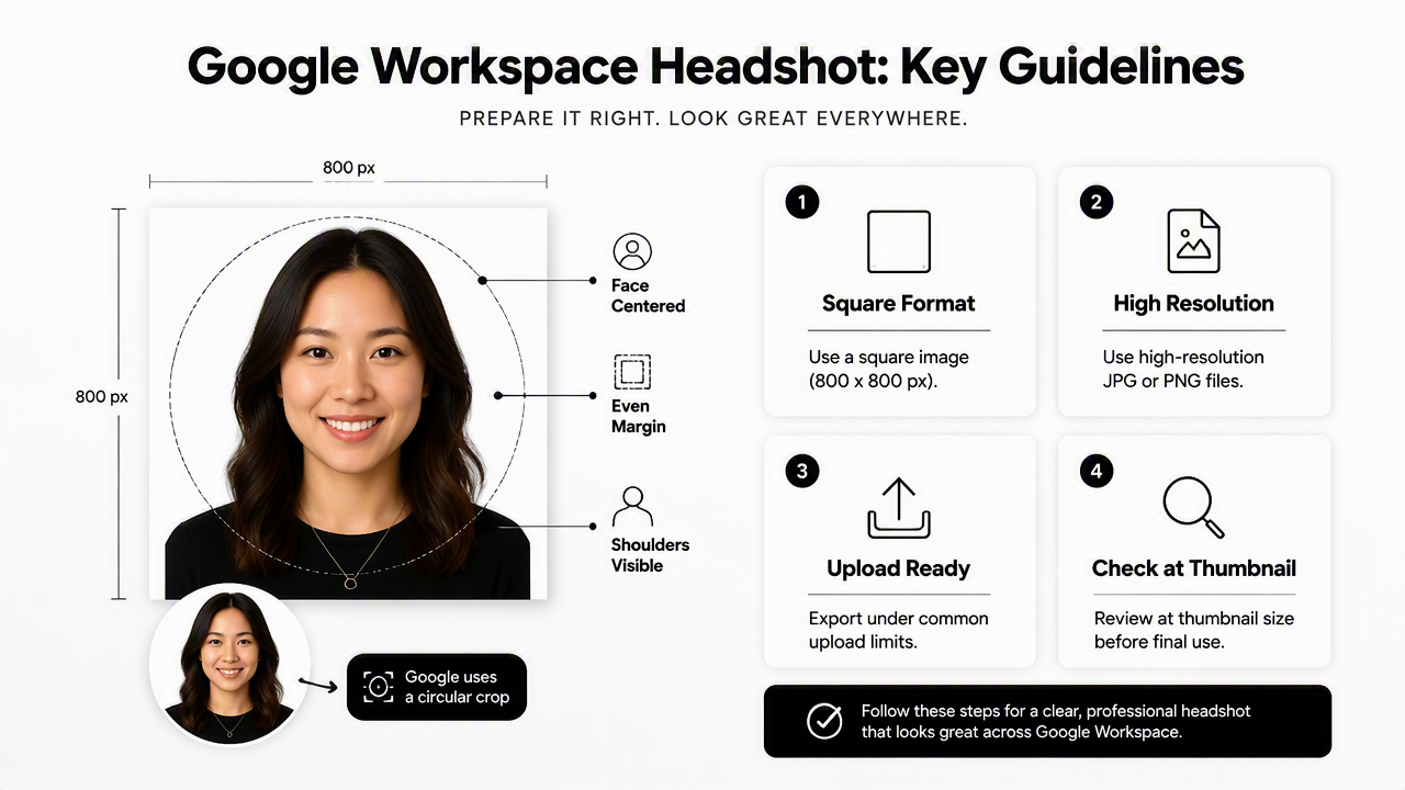Illustration for How should a Google Workspace headshot be sized and styled?