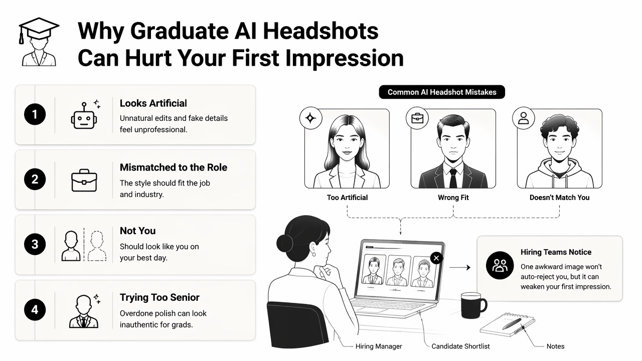 Illustration for Which mistakes make graduate AI headshots look unprofessional?