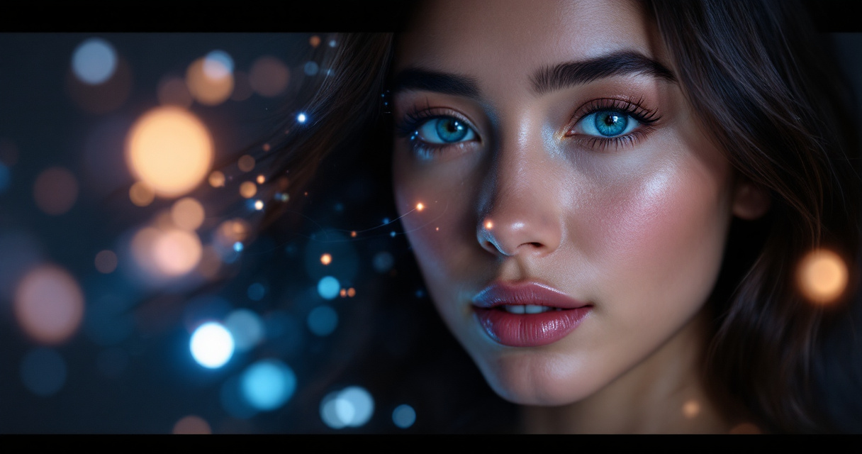 AI editing interface transforming hair color in a professional studio headshot with glowing color controls