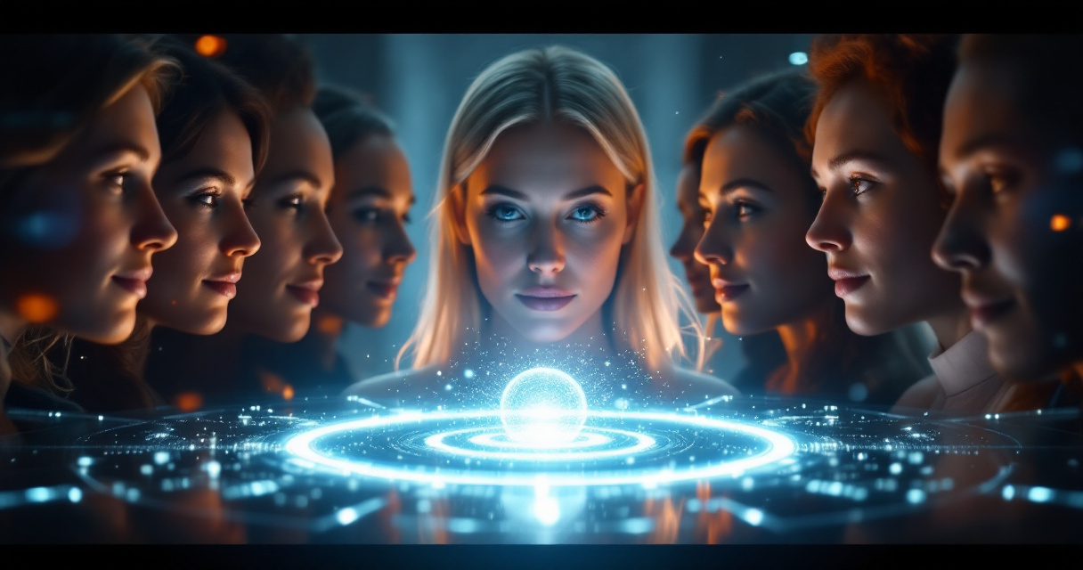 Conceptual AI portrait network highlighting diversity and ethical concerns in professional headshot generation