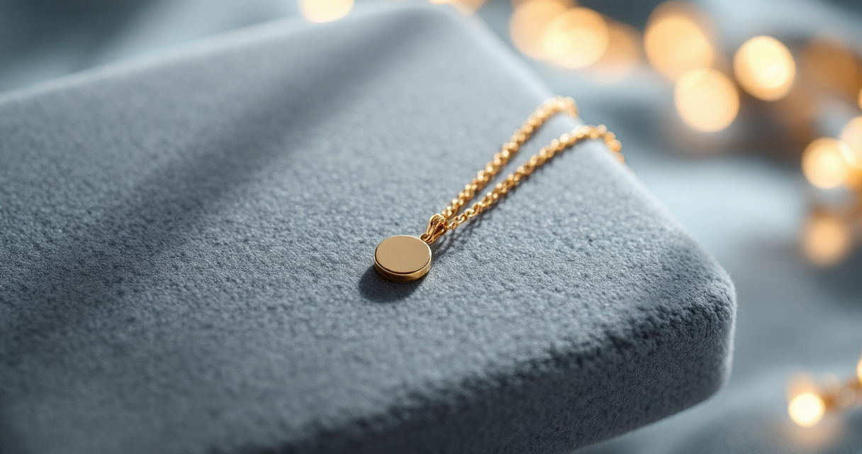 Minimalist gold pendant necklace on velvet surface demonstrating simple elegant jewelry choice for professional AI headshots