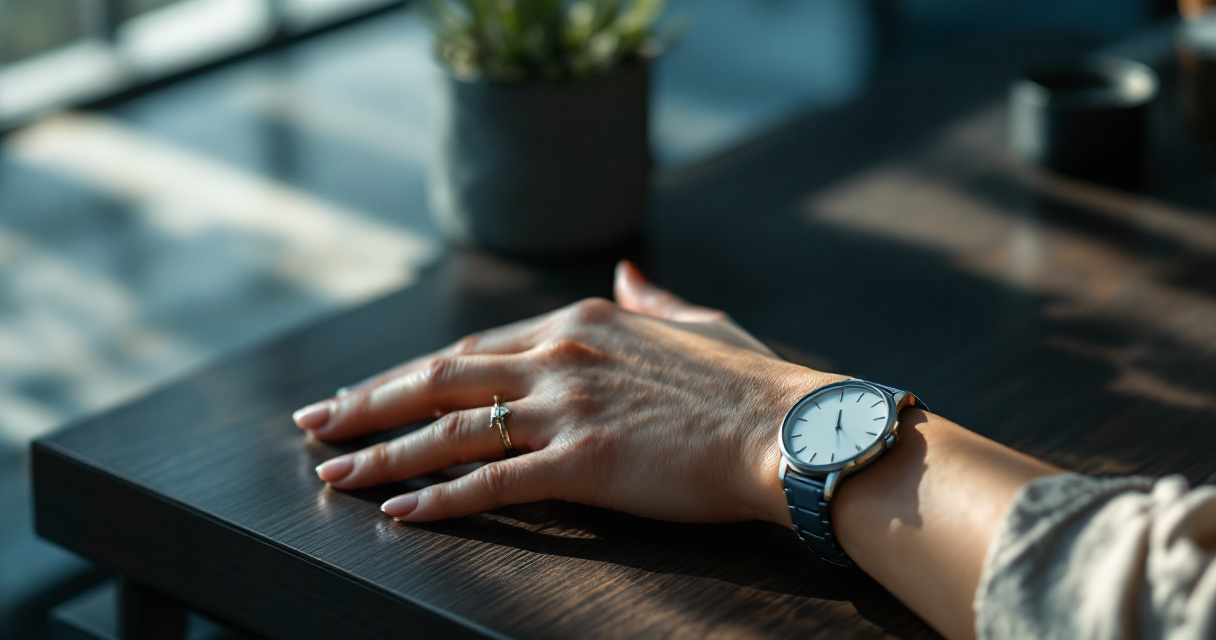 Professional hands with minimal watch accessory showing restrained elegant styling for business headshot photography
