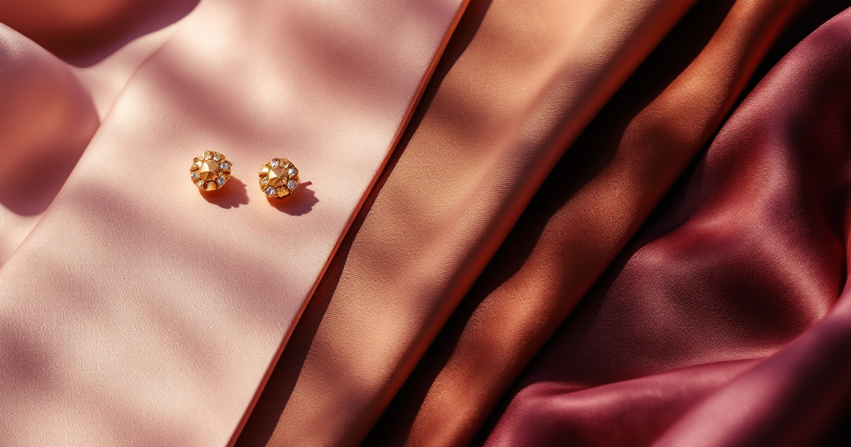 Professional jewelry metals and accessories arranged with different skin tone fabric swatches for headshot color coordination