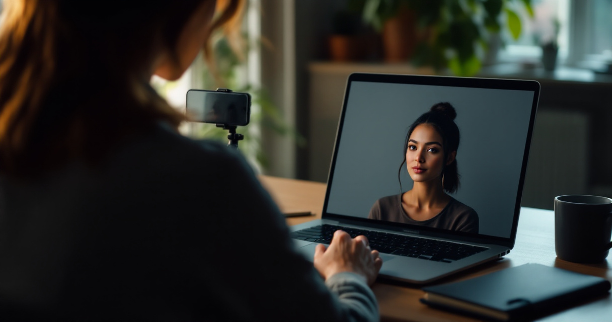Home desk setup where a smartphone selfie becomes a polished AI-generated professional headshot