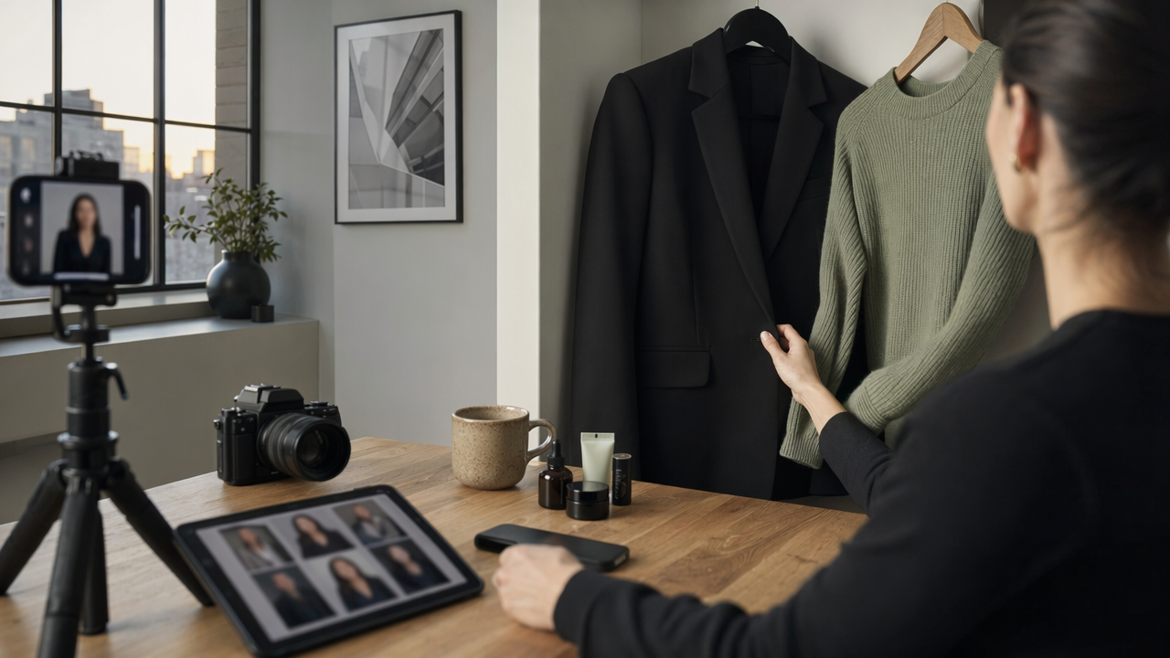 Creator planning wardrobe, styling, and setup for an on-brand AI LinkedIn headshot