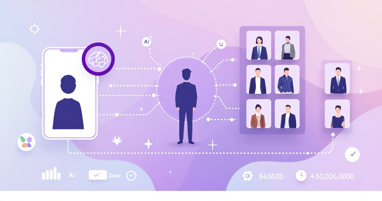 Infographic showing AI headshot technology transforming one selfie into multiple professional outfit variations