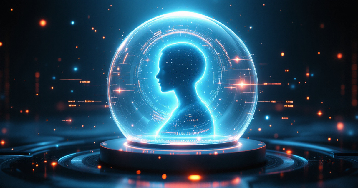 Conceptual image of protected digital portrait representing privacy and security in AI headshot platforms