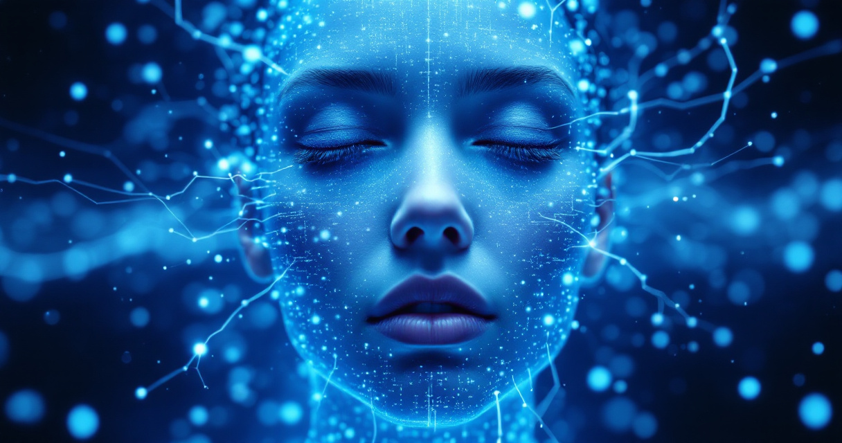 Conceptual visualization of AI learning from many human faces to create realistic portraits