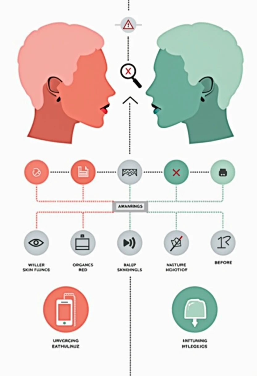 Infographic showing AI headshot plastic skin problem diagnosis and solutions with before-after comparison icons and process flow