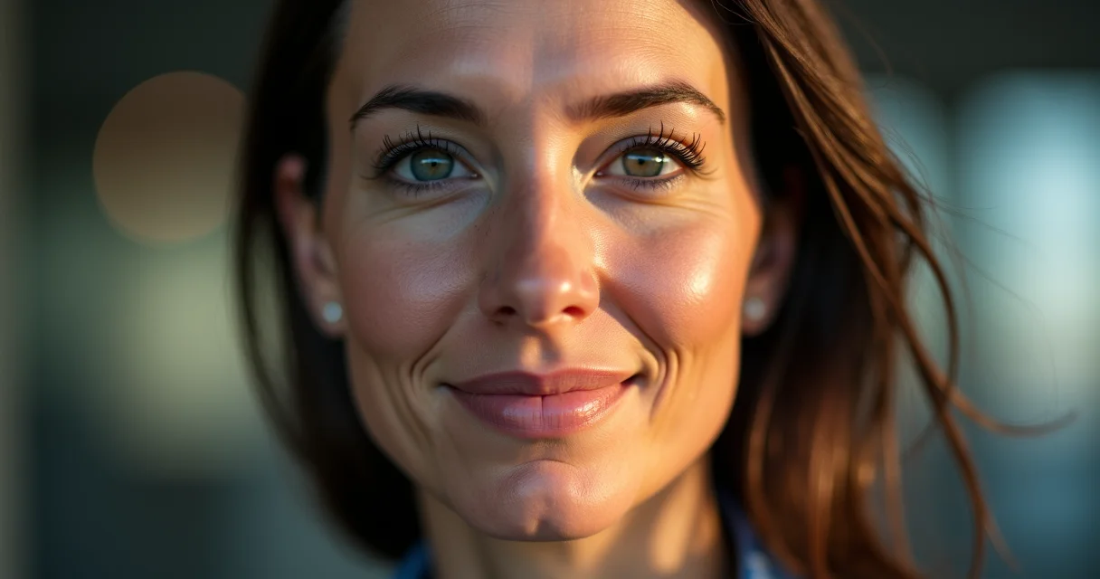 Natural skin texture portrait showing authentic pores and fine lines with professional cinematic lighting