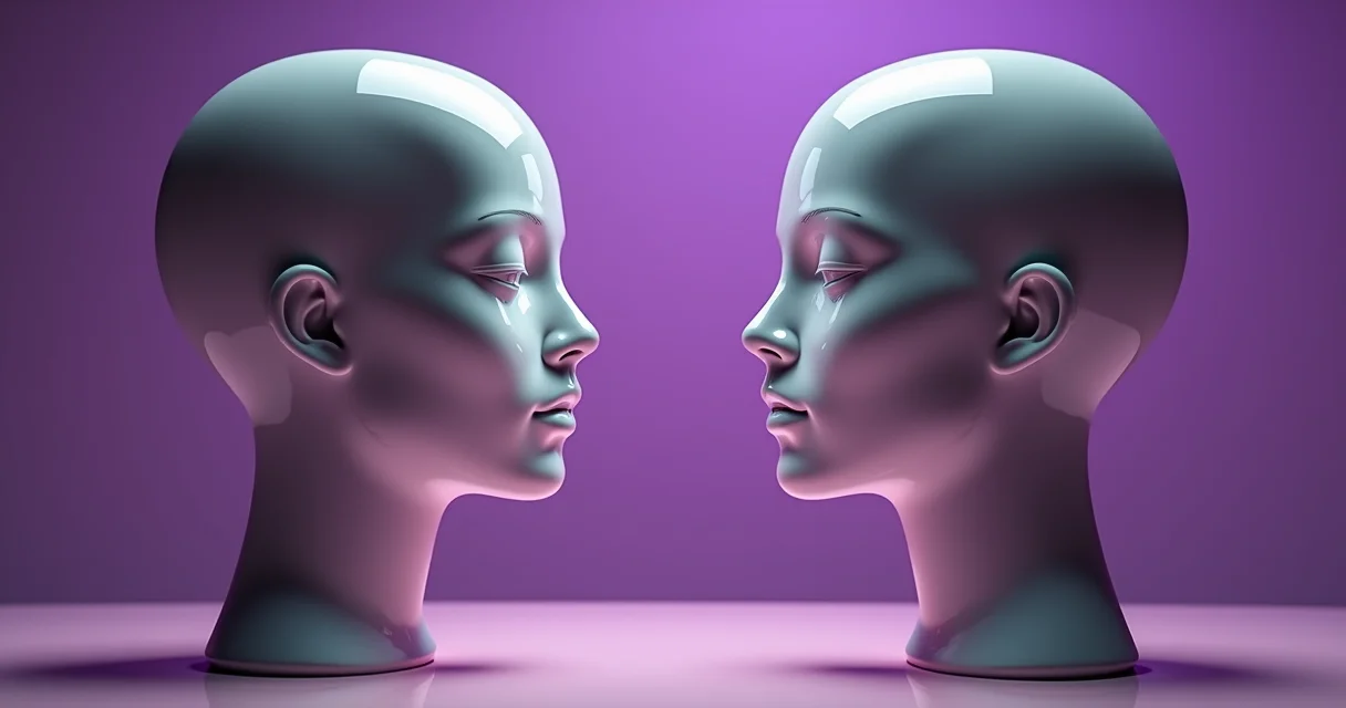 Side by side comparison of smooth artificial surface versus natural realistic skin texture on mannequin busts