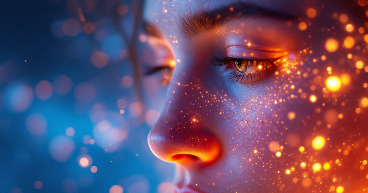 AI portrait gaining natural skin texture with visible pores and cinematic lighting restoration process