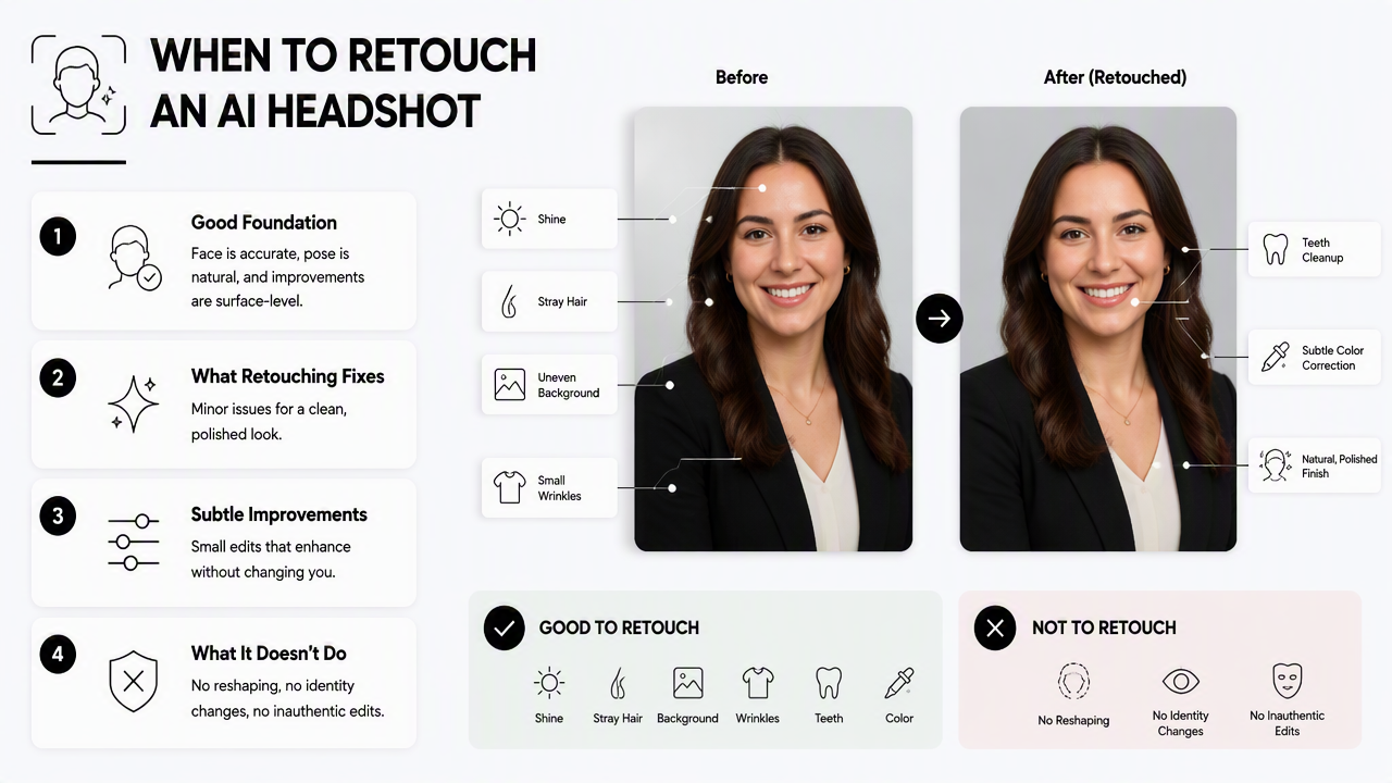 Illustration for When should an AI headshot be retouched?