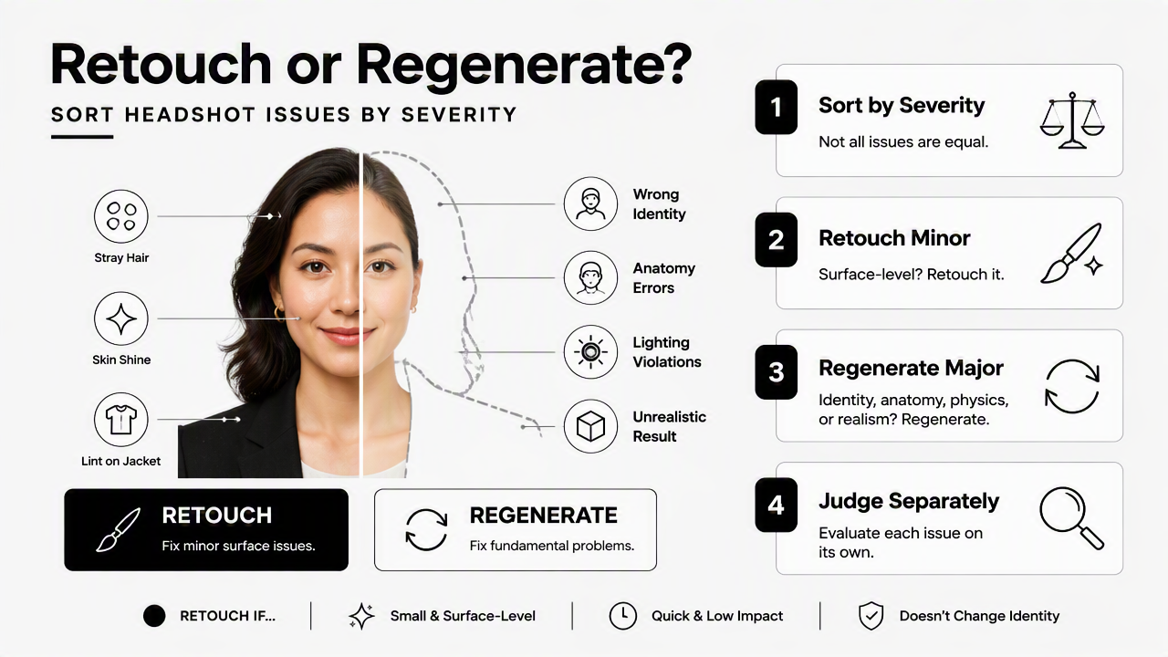 Illustration for Which headshot issues need retouching or regeneration?
