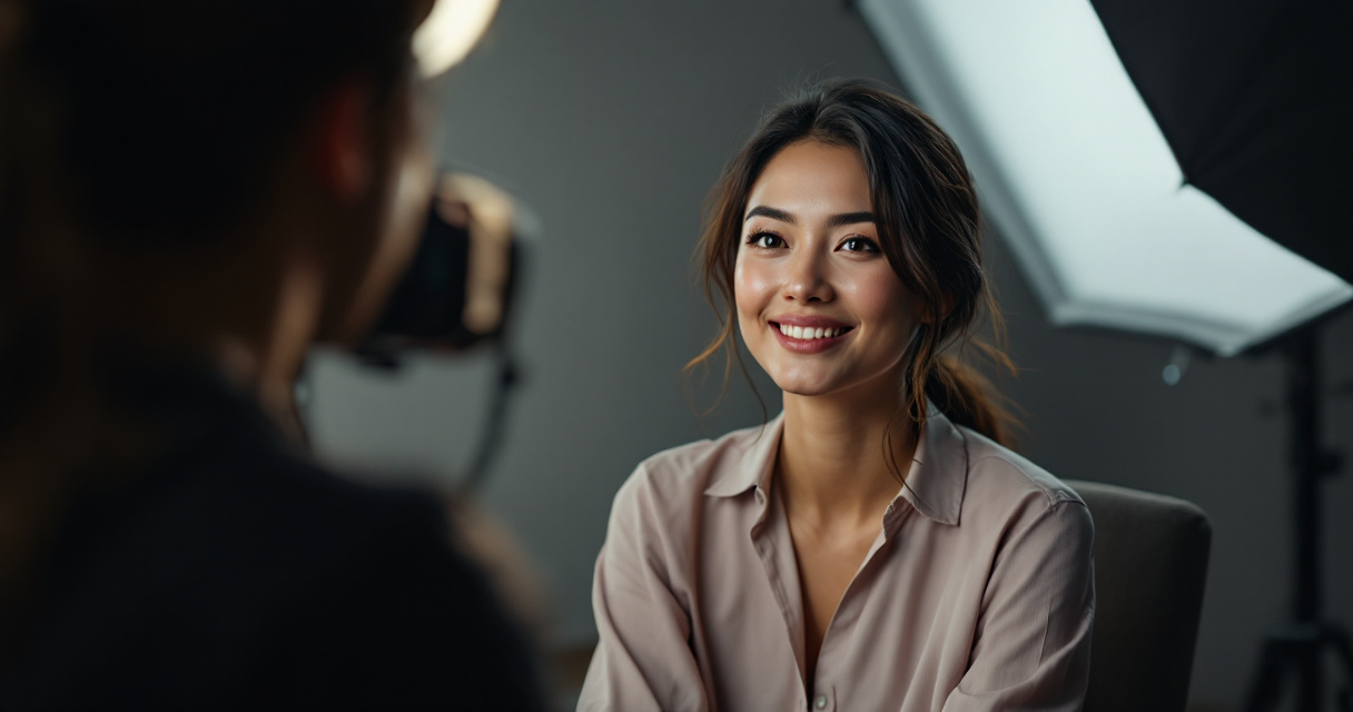 Balanced studio lighting setup producing a clean professional AI headshot style portrait