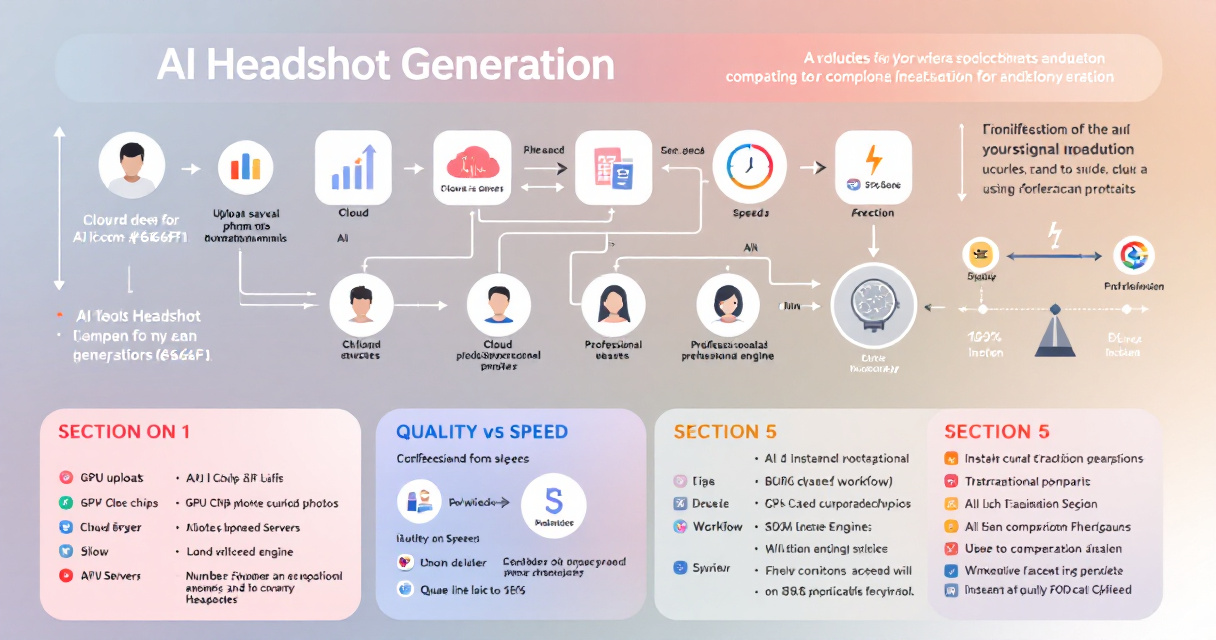 Infographic comparing AI headshot generator turnaround times and factors affecting speed versus traditional photography.