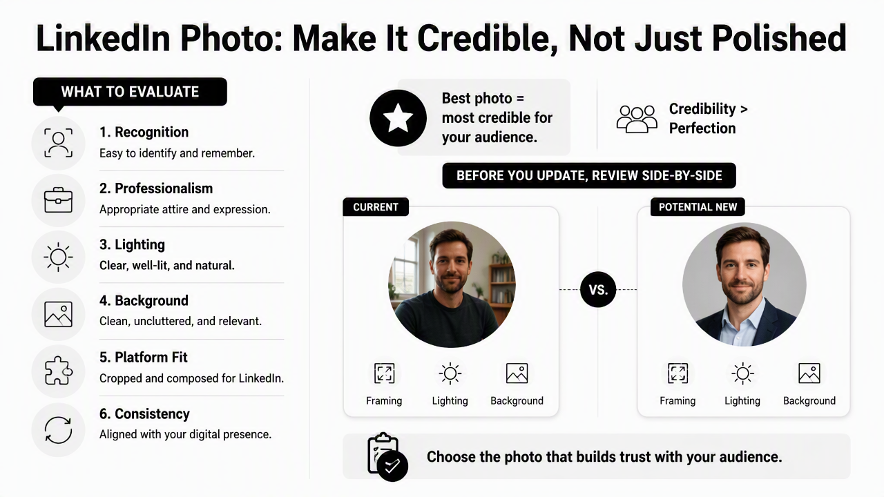 Illustration for How should a profile photo be evaluated before publishing?