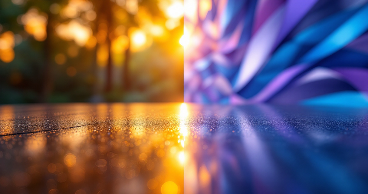 Visual comparison of warm natural lighting versus precise studio lighting representing AI and traditional photography quality differences