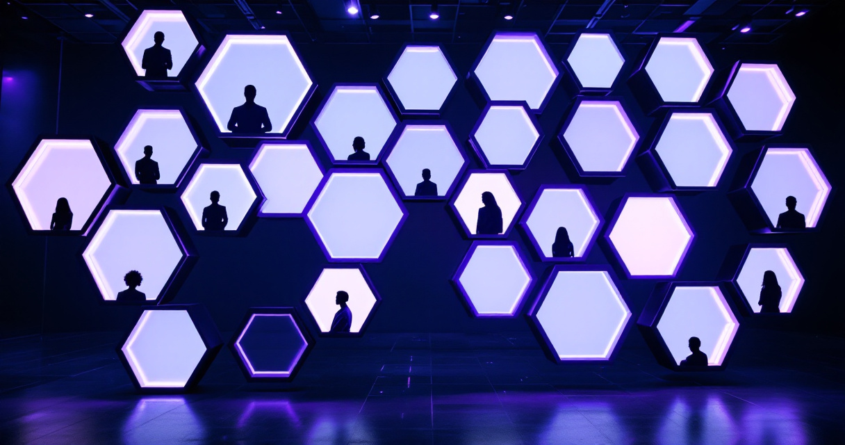 Hexagonal grid pattern representing scalable corporate team photography solutions with AI technology