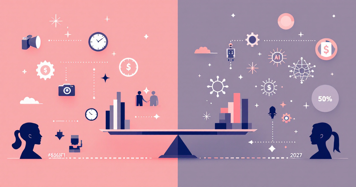 Infographic comparing AI headshot and traditional photography costs with icons, charts, and visual price comparison elements in indigo and purple tones