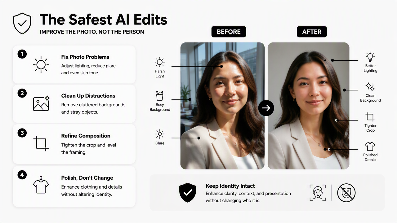 Illustration for Which AI edits improve a portrait without hurting trust?