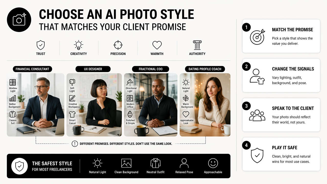 Illustration for How should freelancers choose the right AI photo style?