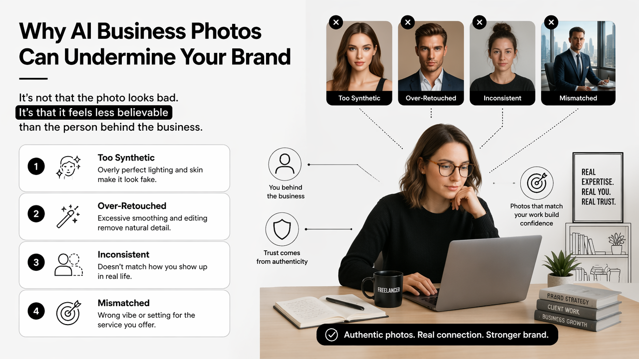 Illustration for What mistakes make AI-generated business photos look weak?