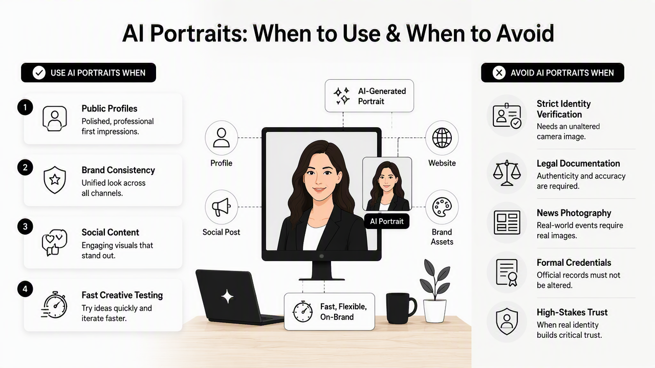 Illustration for When should professionals use or avoid AI portraits?